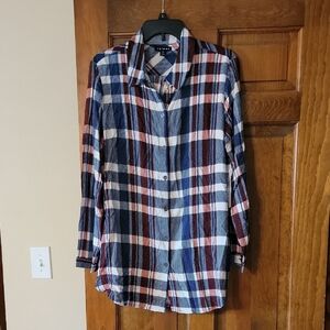 Tribal Checkered Shirt in Blue, Red, and White